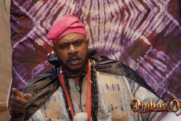 Odunlade Adekola as a warlord in the Yoruba epic film Onibọn Oje