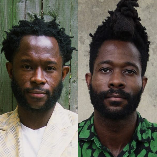 Nigerian twin filmmakers Arie and Chuko Esiri posing together.