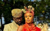 Nancy Isime and Uzor Arukwe wearing traditional Edo attire for Loving Itohan.