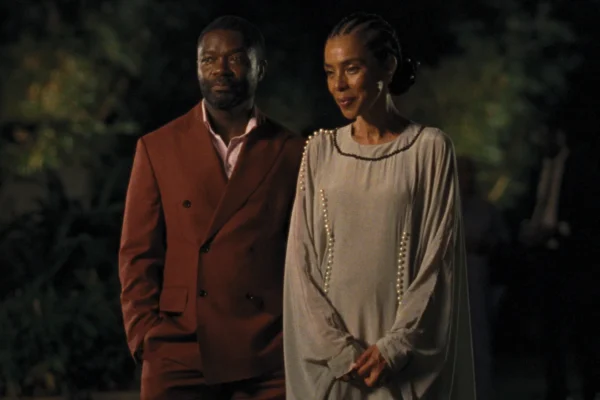 David Oyelowo and Sophie Okonedo standing outdoors at night in Clarissa